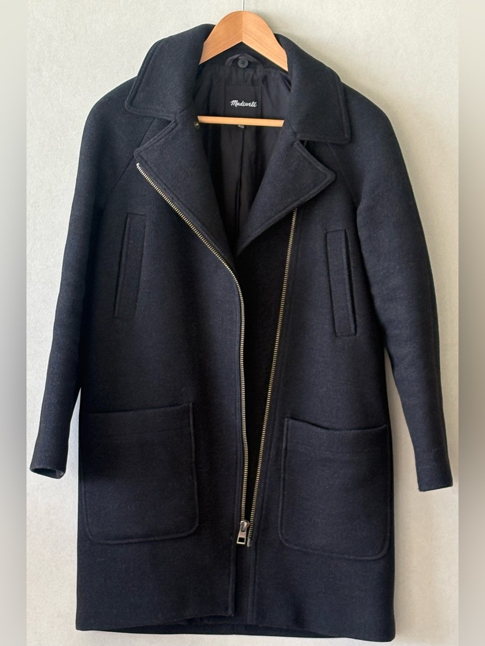 Madewell Black Wool-Blend Zip Pea Coat lined